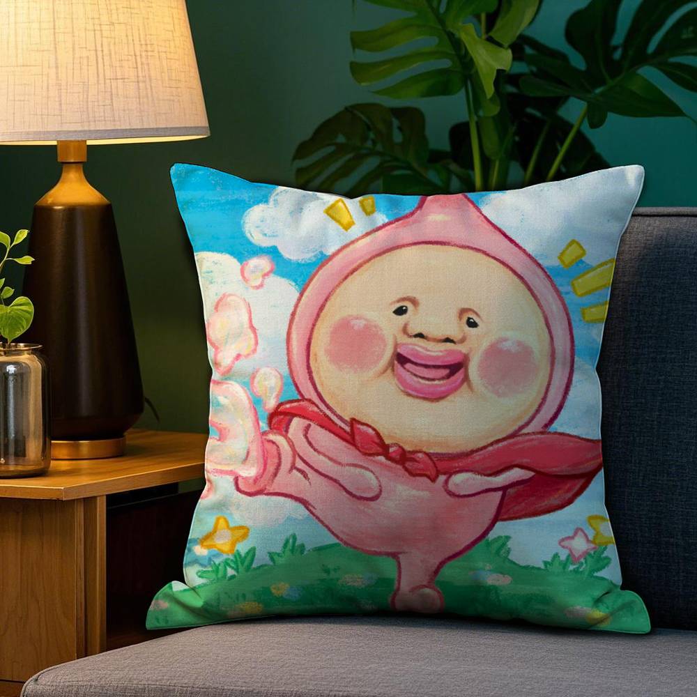 

K-Kobito Zukan Peach Pillow Case Sofa Living Room Bedroom Double-sided Printing Square Cushion Nap Time Pillow Case 12x12Inch