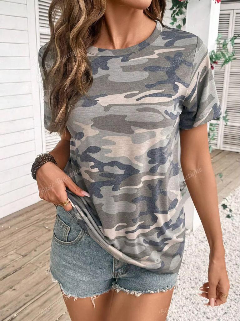 T-shirt Estive Mimetica Stampa 3D Donna Streetwear Moda Casual Y2k Manica Corta Magliette Girocollo Top Abbigliamento