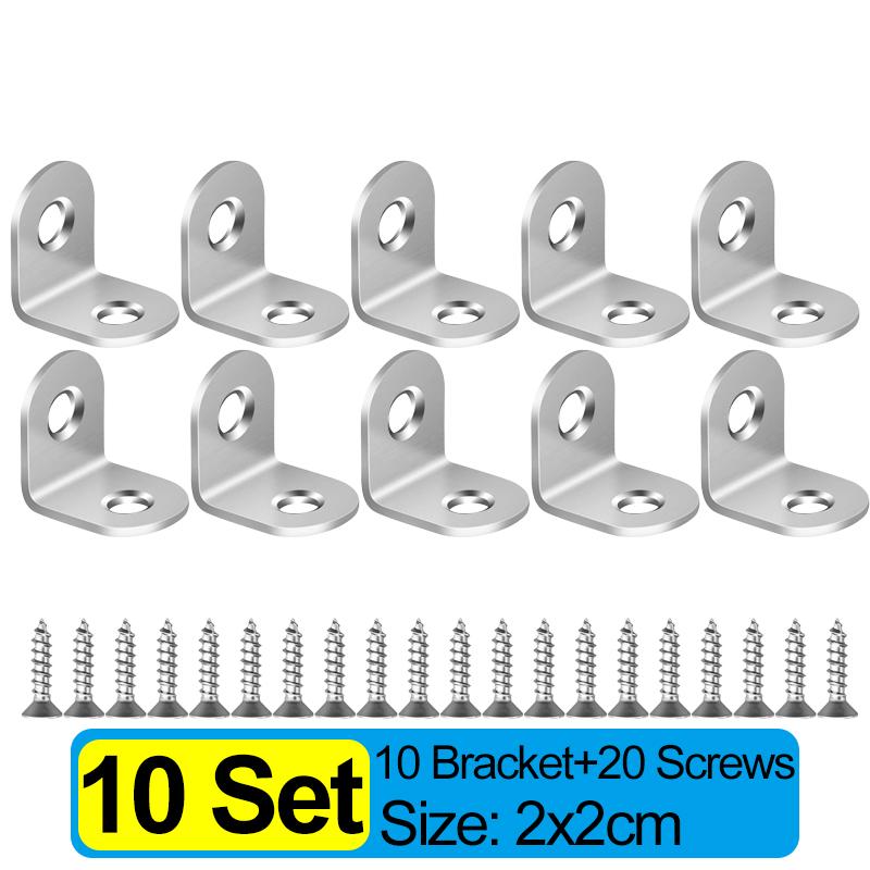 Furniture Corner Brace Stainless Steel L Shaped Bracket With Screws 90 Degree Right Angle For Cabinet Shoe Cabinet Connector