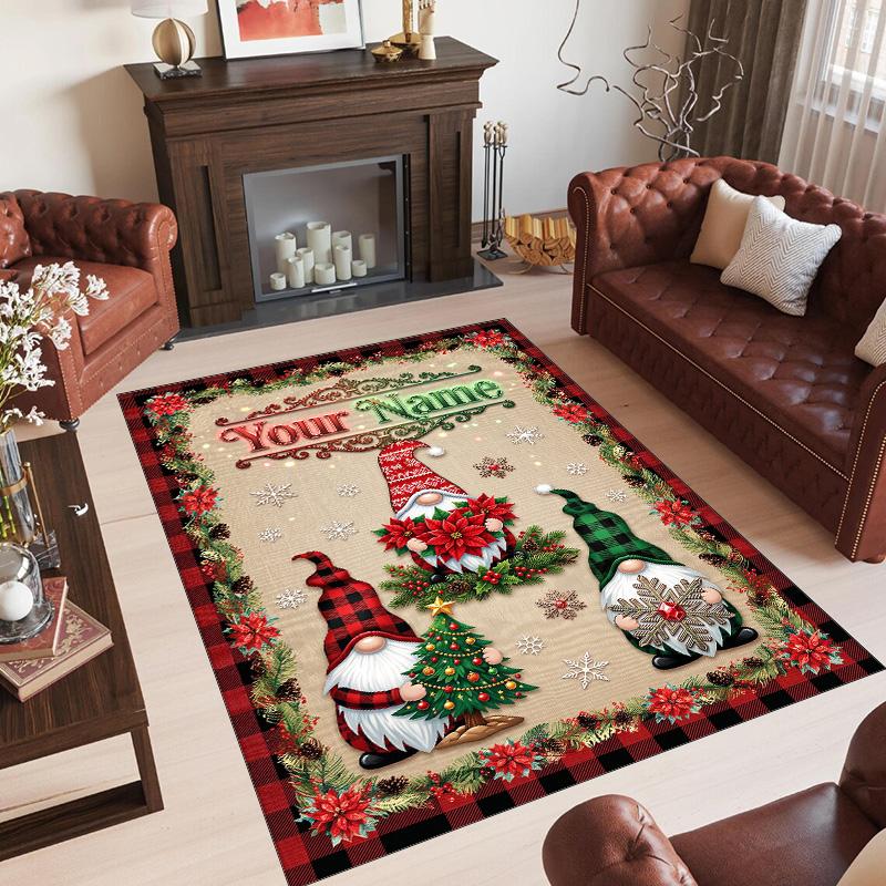 Gnome Theme Crystal Velvet Rug Personalized Custom Name Text Soft Floor Mat Home Decor
