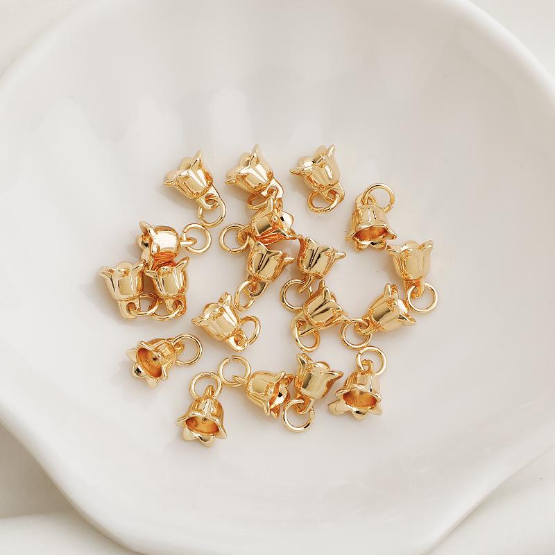 14K Gold Filled Schmuckset: Farbhalte-Ring, Prunkwinde-Anhänger, Maiglöckchen-Halskette, Ohrringe und DIY-Accessoires.