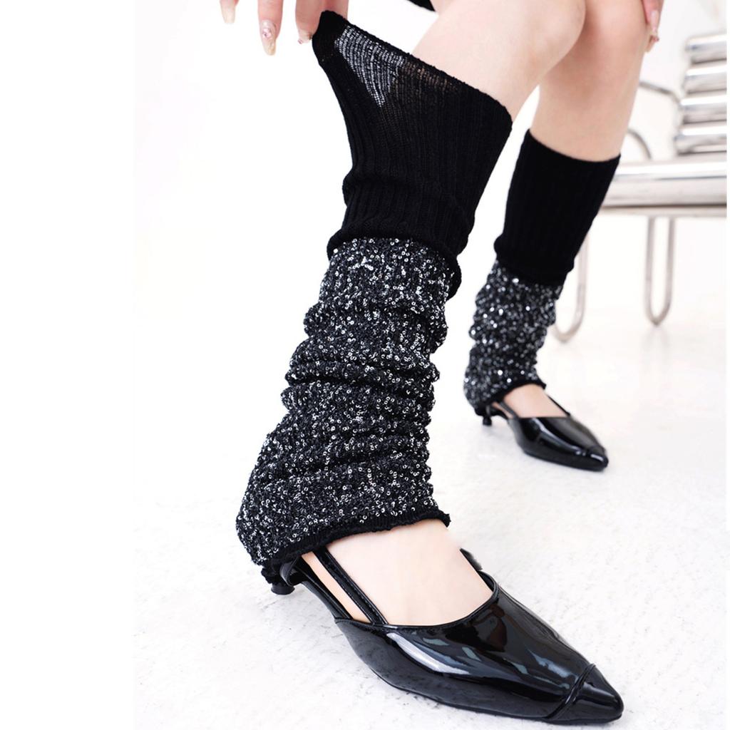 Rippstrick-Beinwärmer mit funkelnden Pailletten, inspiriert von Mode-Statements, elastische lange Stiefelsocken, Beinabdeckung für Damen