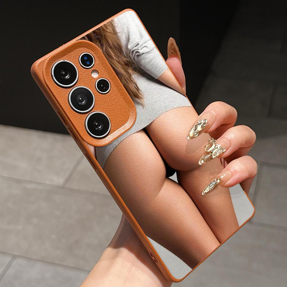 Samsung A07 A16 A06 A05 Xiaomi Redmi 13C 14C for iPhone 17 16 Pro Max Infinix Realme Phone Cases Soft brown Leather pattern TPU Case NY57 Girl design