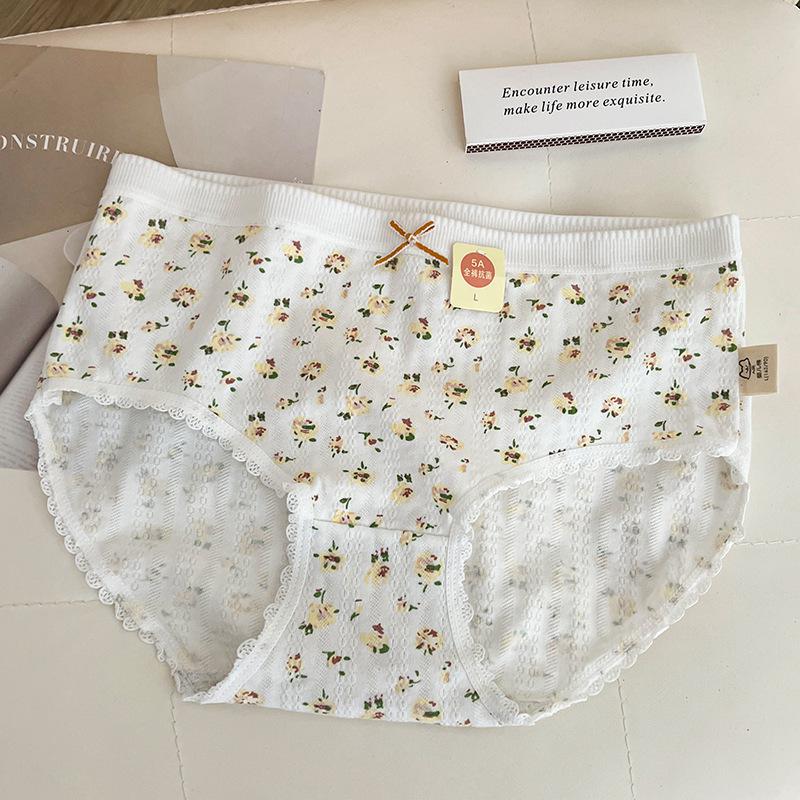 

Women s Mid-Waist Floral Lace Cotton Panties - Breathable, Soft, Full Coverage L (45-55 kg)