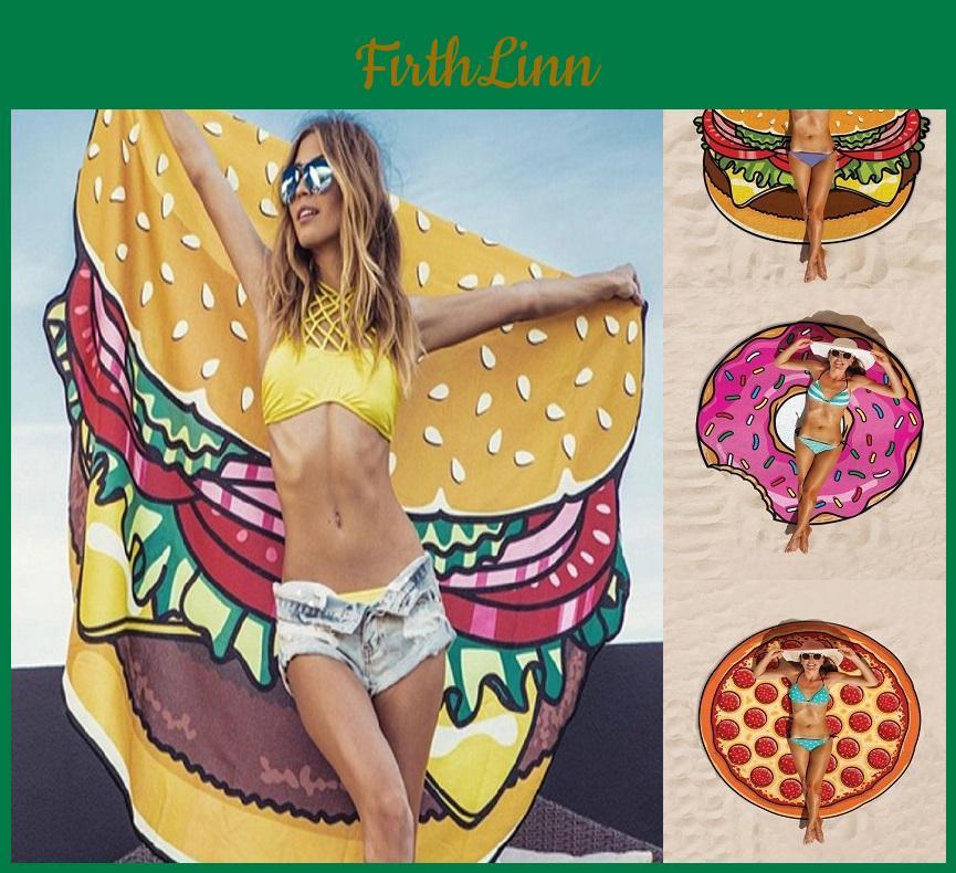 Hamburgers Donuts Pizza Design Beach Towel For Kids And Adults With Polyester Fabric For Pool And Beach Use
