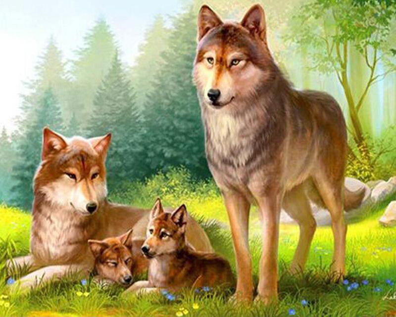 Diamond Painting Ice Fire Double Wolf Full Drill Square Round Diamond Embroidery Brown Dog Animal Rhinestone Kit Handicraft Handmade Gift