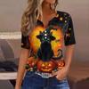 Dames T-skjorte Tee Halloween Trykket Knapp Kortermet Tunika Daglig Helgemote Basic V-hals Vanlig Topp