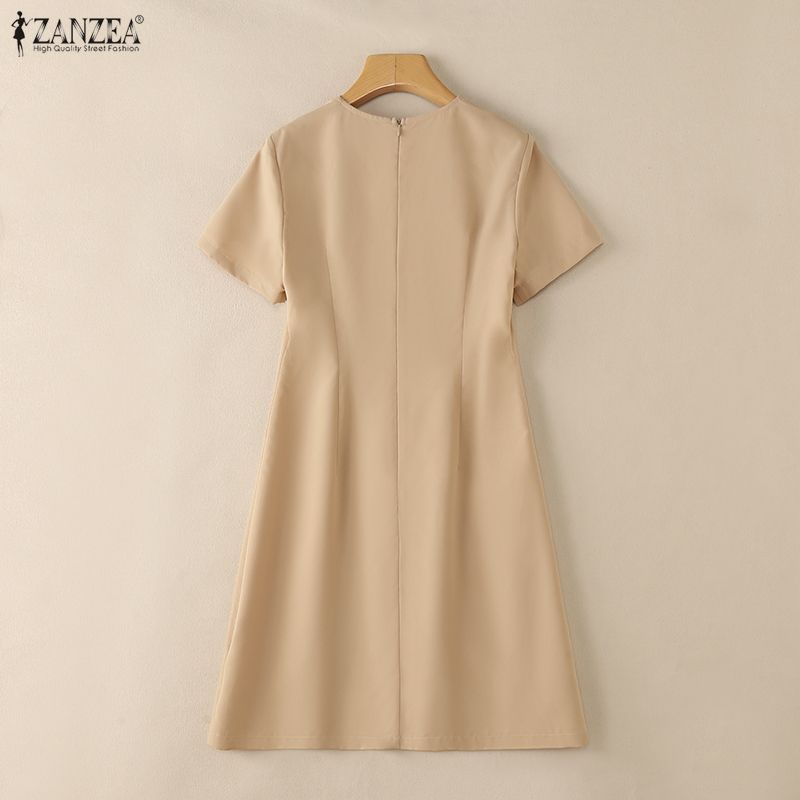 ZANZEA Vestido Casual Feminino de Verão com Decote em V e Manga Curta
