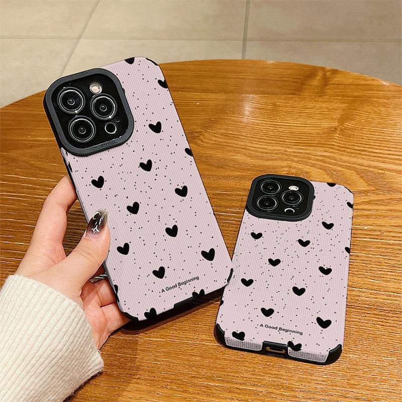 Vertikale Lederhülle Herzform Bedrucktes Muster Stoßfeste Weiche Silikonhülle mit Kameraschutz Vollständiger Schutz für IPhone Samsung