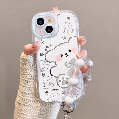 Fliege Welpe für Apple 17promax Handyhülle mit Armband 15pro Cartoon Creme Spiegel 14/13