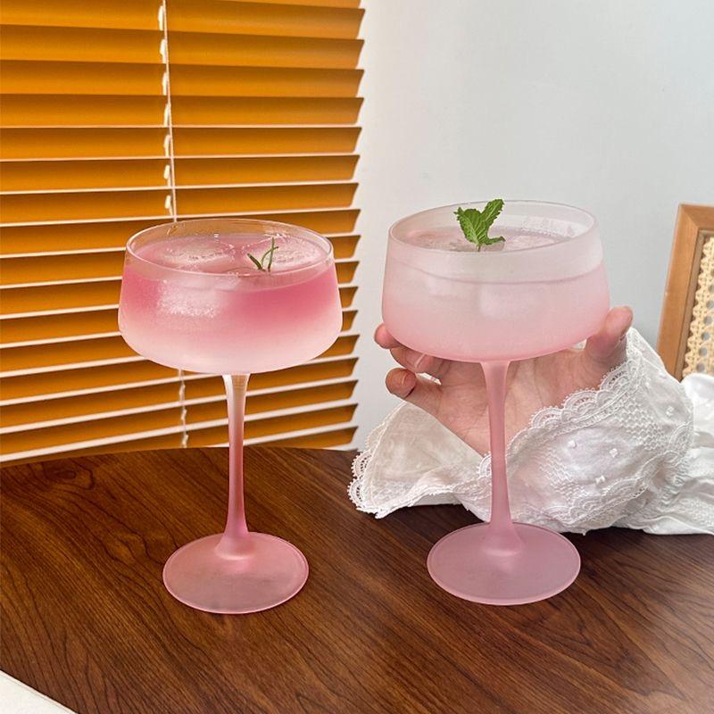 Bicchiere da Cocktail Rosa Francese, Elegante Bicchiere da Martini ad Alto Gambo, Bicchieri Estetici per Vino e Bevande Miste