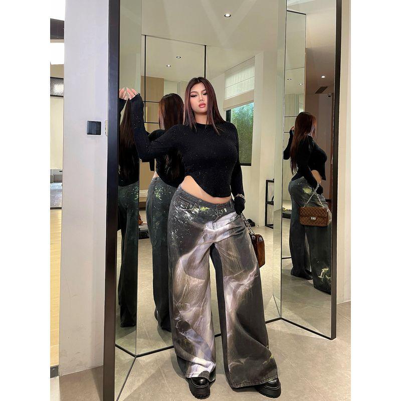 Brother Nan Loose-Fit Sexy Washed Stylish Denim Female Plus Size High Waist Loose Plus Size Ladies Slim Looking Loose Pants New Arrival