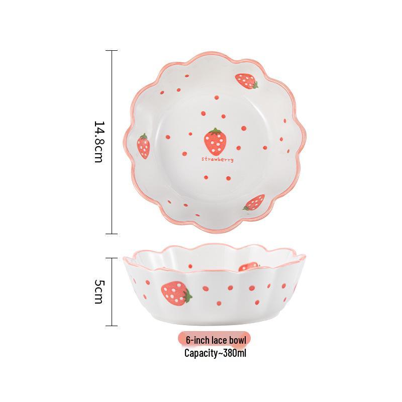 

Набор керамических мисок и тарелок с клубникой: Милая, девчачья посуда для детских обедов