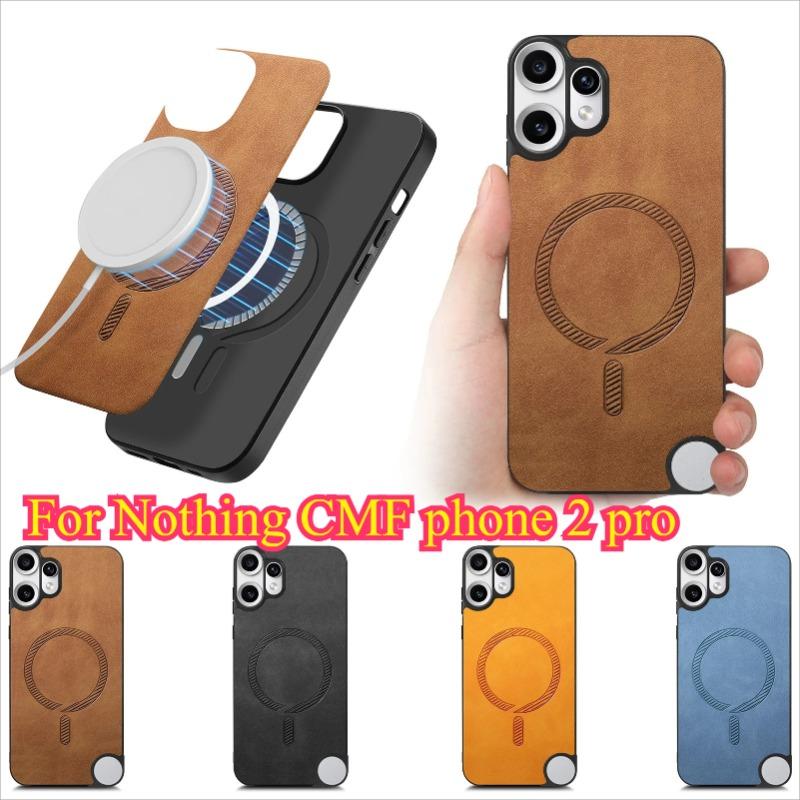 

For Nothing CMF Phone 2 Pro Case for CMF Phone 2Pro Magsafe Magnetic Leather Back Cover for NothingCMFphone2pro Shockproof Shell Nothing CMF Phone 2 Pro помаранчевий