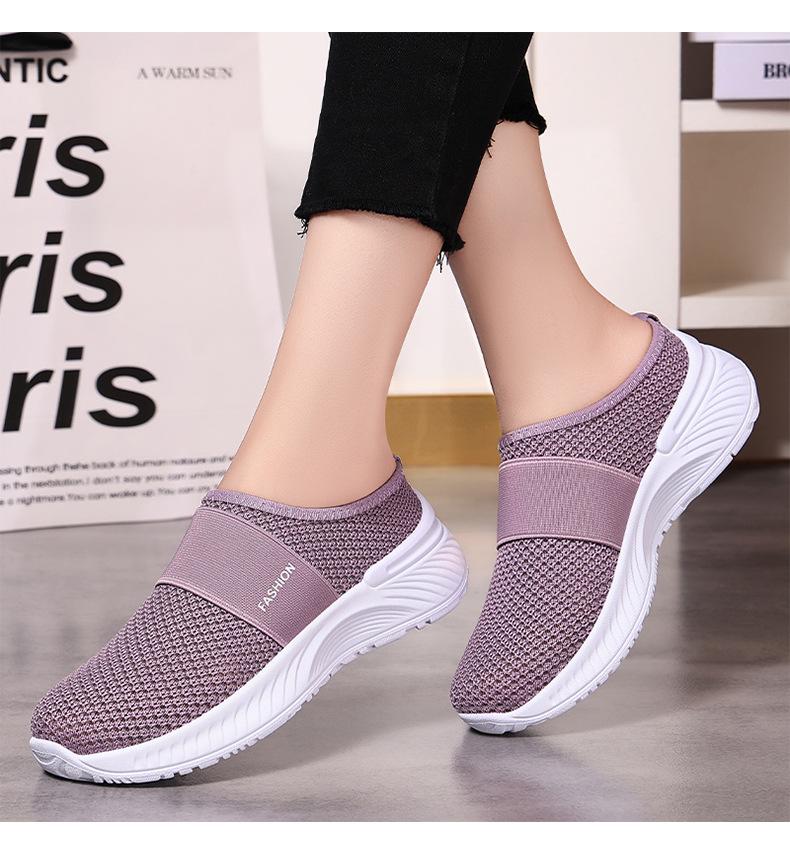 Women's Plus Size Closed-Toe Flyknit Slip-On Flats - Breathable Casual Slippers