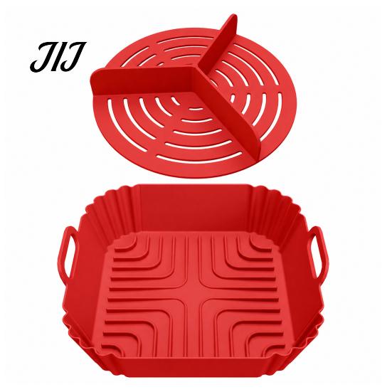 Food Grade Silicone Mold 2PCS Air Fryer Baking Pan with Handles, Square And Rectangular Nonstick Grilling Tray Oven Set, Liner for Roasting