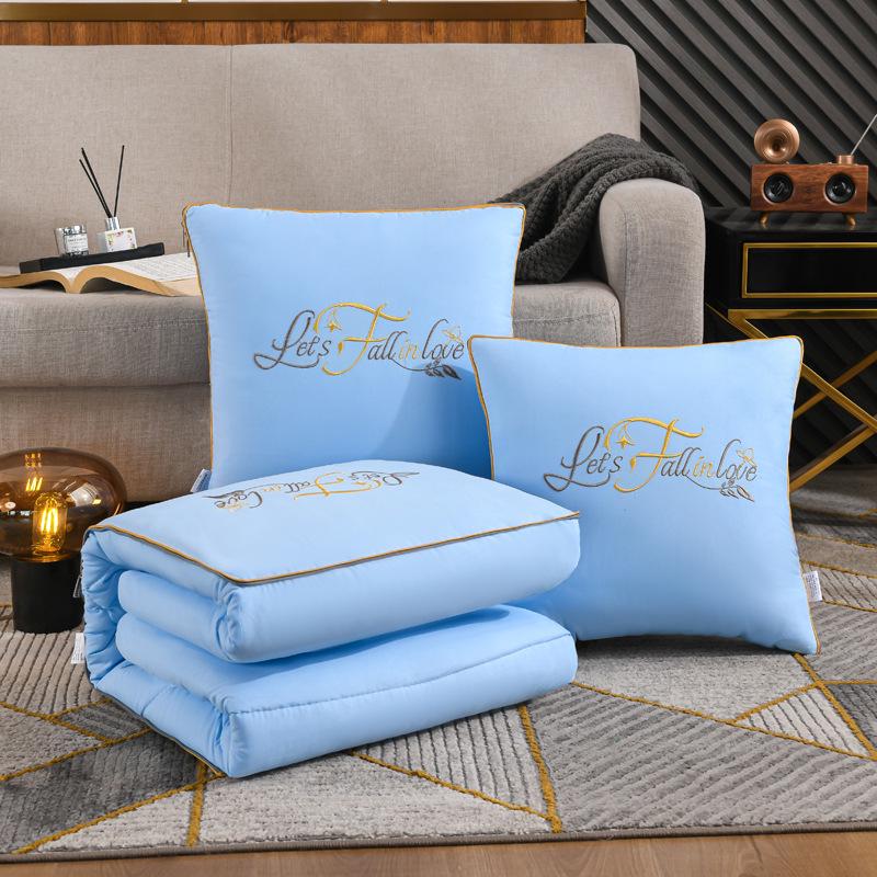 Dual-Use Embroidered Pillow Blanket: Office Nap & Car Cushion Combo