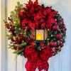 30cm Christmas Wreath With Lantern Front Door Garland With Large Bow Seasonal Ornament Christmas Decoration For Front Door Wall