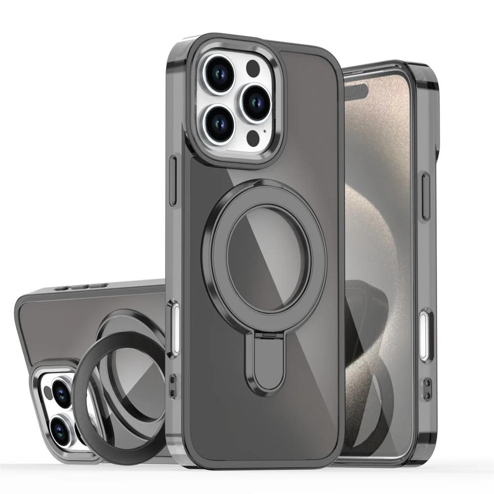 Funda Magnética para Teléfono con Soporte Giratorio 360° y Gradiente Láser de Moda para iPhone 17 14 15 16 11 12 13 Pro Max 16e 17Air Magsafe