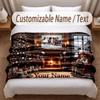 Christmas Theme Soft Blanket Personalized Custom Name Text Print Warm Blanket Home Sofa Bedroom Decor