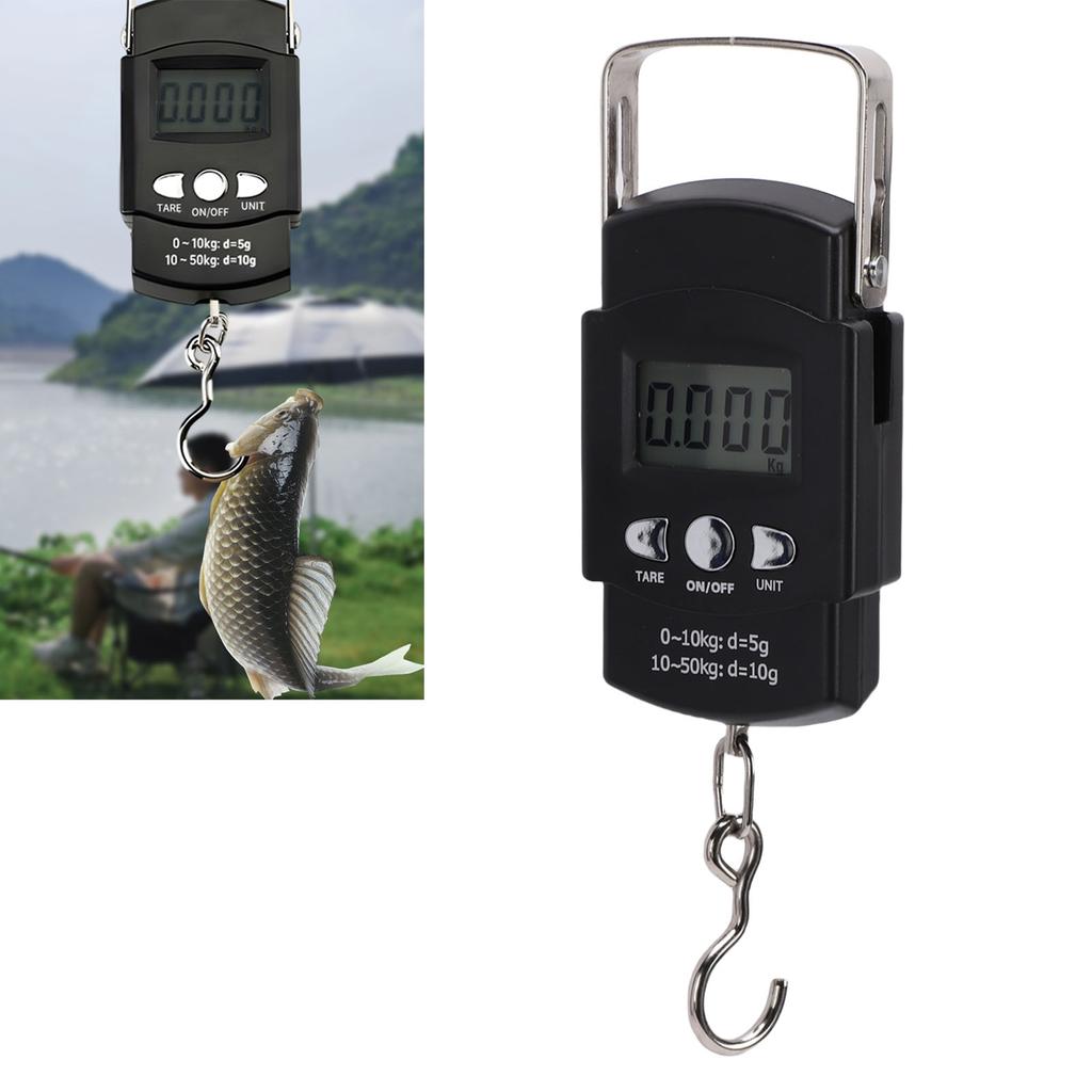 Fish Scale Digital Luggage Scale LCD Display Hanging Scale 50kg with Built in Measuring Tape Hook Handle for Travel Fishing Outdoor