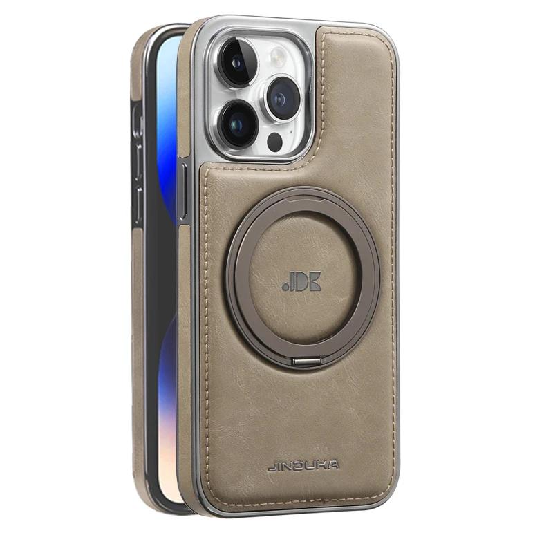 Luxury Magnetic 360 Rotation invisable Kickstand Wireless Charging Leather Case For iPhone 15 Pro Max 14 Plus 13 12 11 Cover