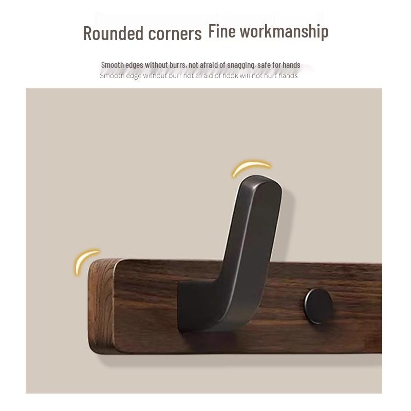 No-Drill Back-of-Door Black Walnut Wood Clothes Hanger Hook