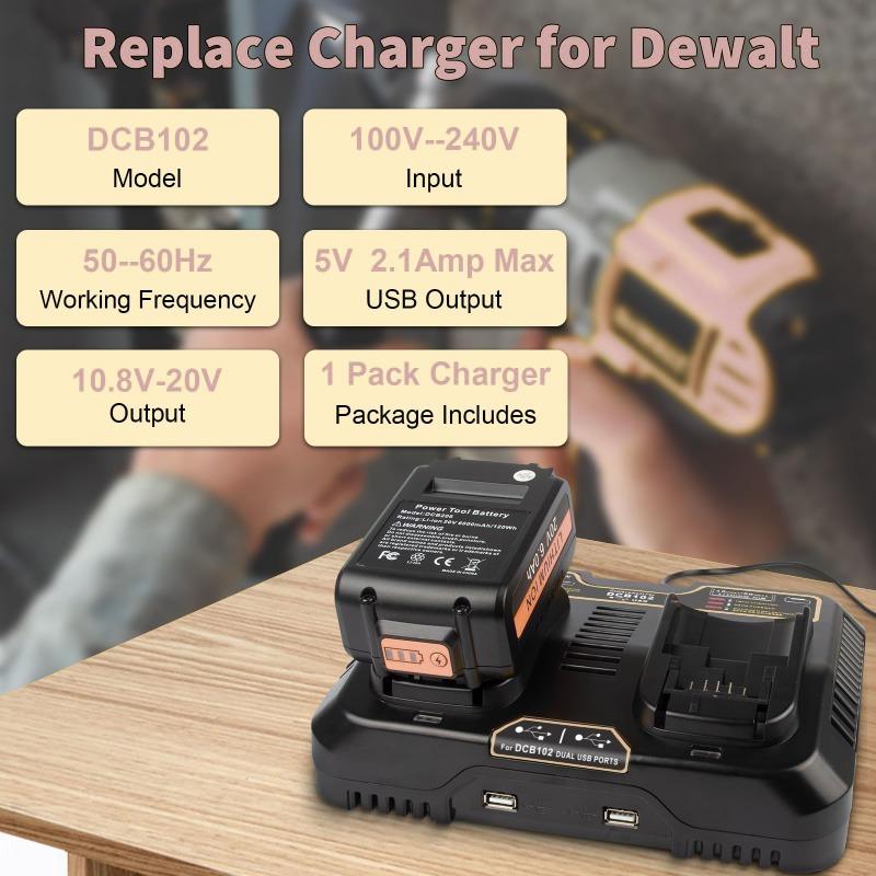 DCB102 Dual-Port Rapid Charger Replacement Charger Power Tool Battery Charger Compatible with For 20V Lithium Batteries