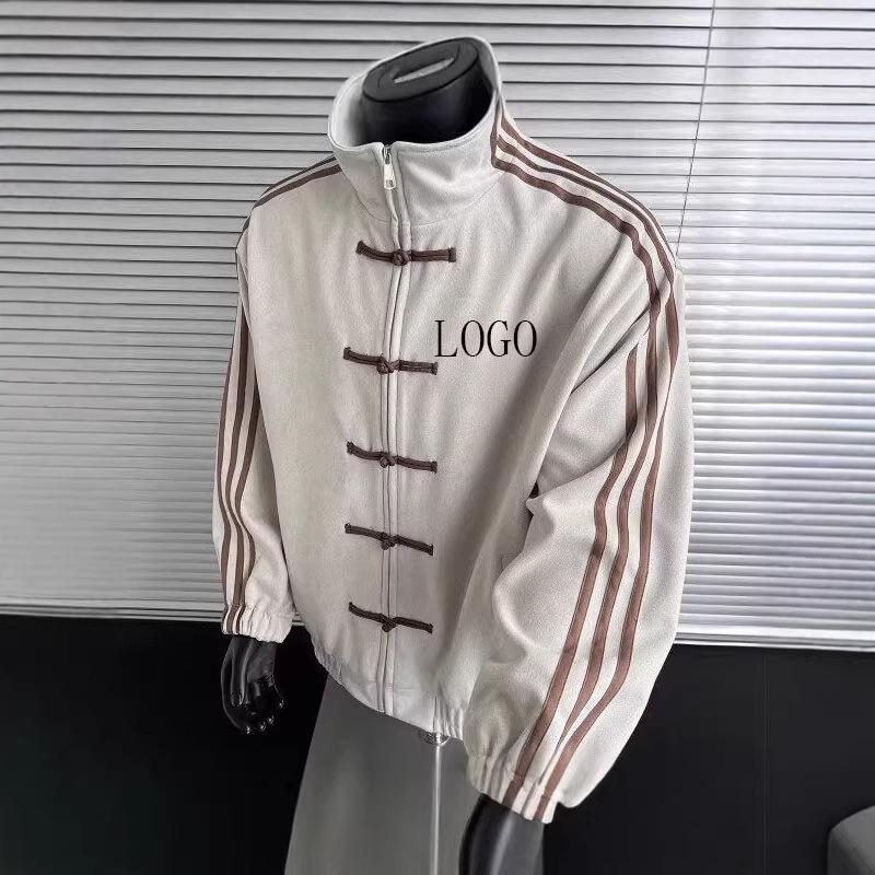 Design three-bar stand-up collar buckle jacket spring and autumn sports loose jacket three-dimensional