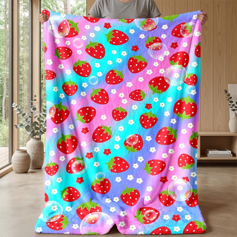 Strawberry Fantasy Garden Theme Blanket Lightweight Warm Flannel Blanket Decorative Throw Blanket for Home Decoration