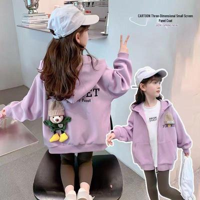 2025 Spring & Autumn Girls' Cartoon Hooded Coat - Fashionable Kids' Clothing for Middle and Big Girls