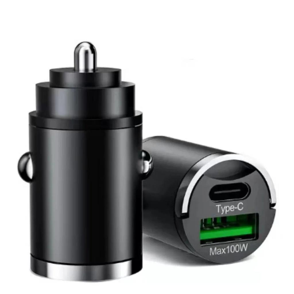 200W Car Dual Port Mini USB Charger Ultra Fast Charging Cigarette Lighter Socket 12-24V Aluminum Cell Phone Charging Adapter