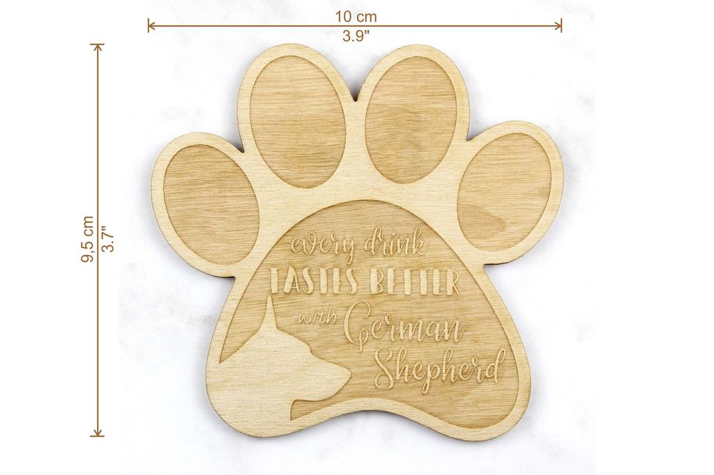 German Shepherd Dog, Alsatian Wolf Dog - Mug Coaster, Engraved Coaster with Dog, Gift for Dog Lover by Art-Dog Brand