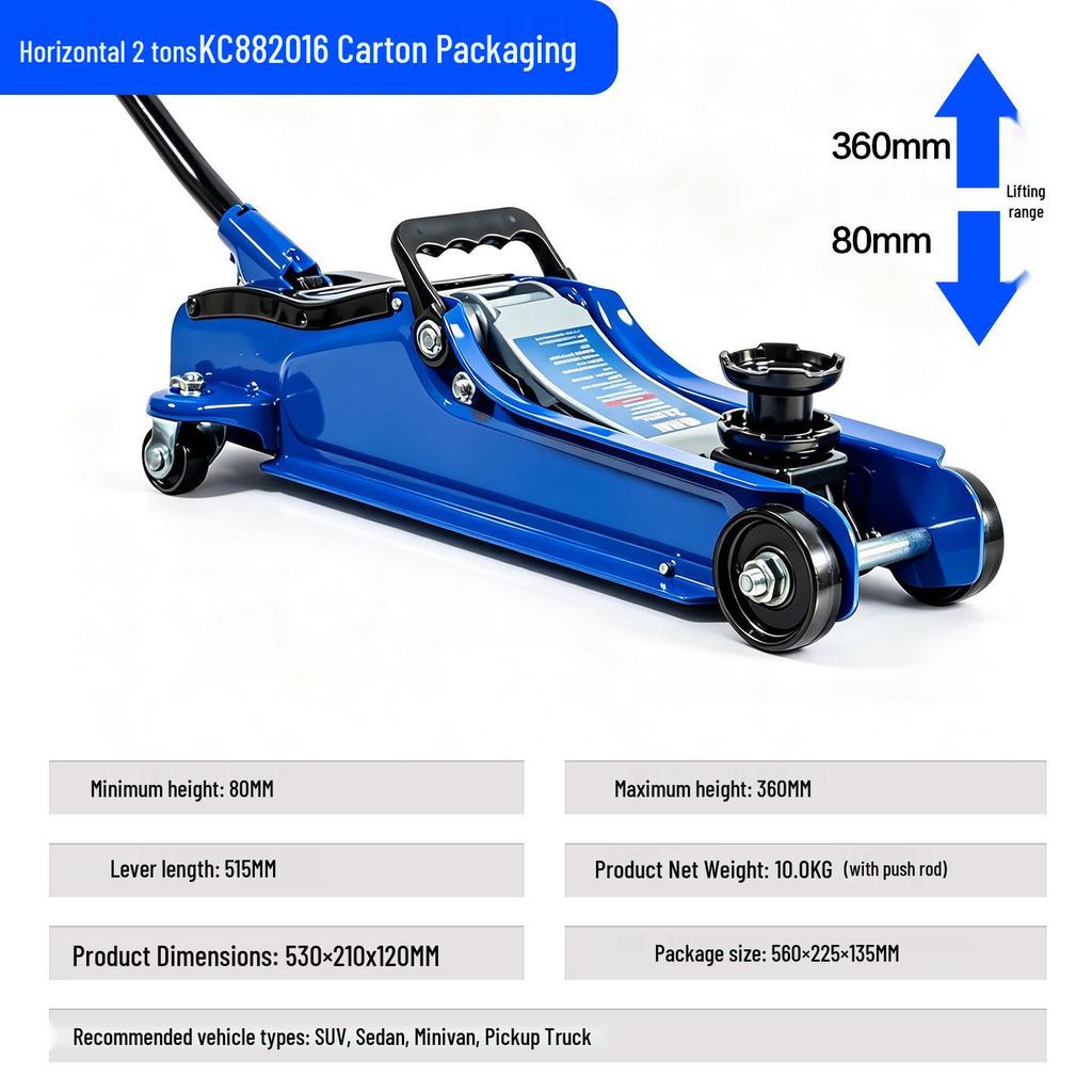 2-Ton Horizontal Hydraulic Car Jack for SUVs – 3T Tire Change Tool