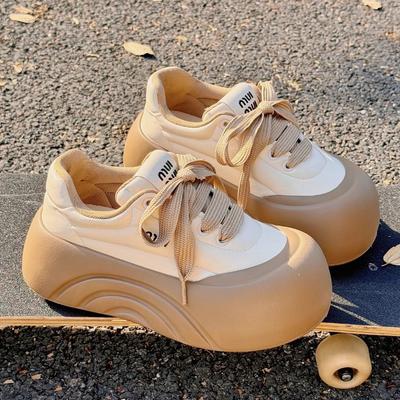 Bread Shoes Women's New 2025 Popular Fashion Temperament Big Head Shoes Versatile Thick Sole Heightening White Shoes Sports Board Shoes