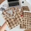 Japanese Retro Small Cherry Plaid Imitation Cotton Pajamas Women's Spring and Autumn Casual Long-sleeved Loungewear Set