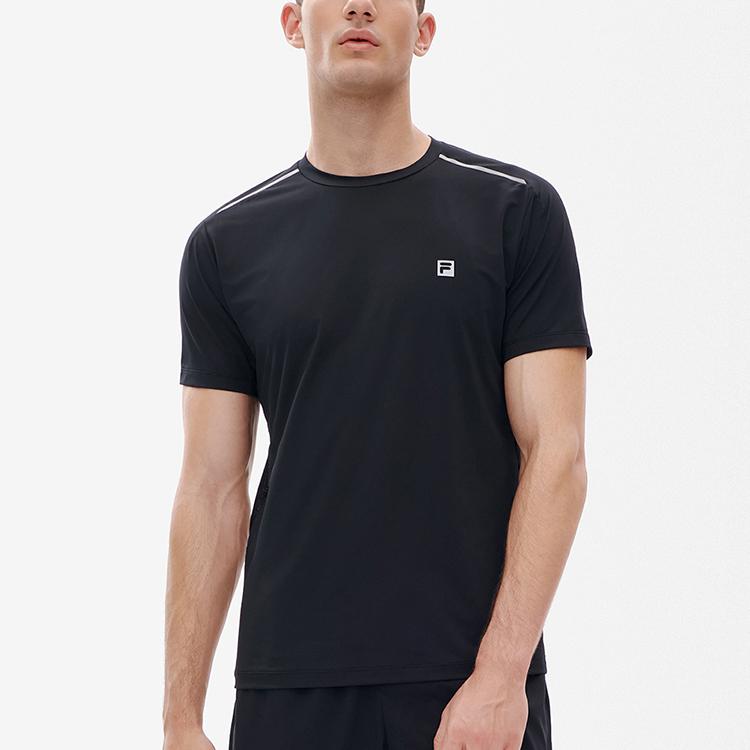 FILA Athletics Running Fitness Solid Color Crew Neck Knit Short Sleeve Raglan T-Shirt Men Tops Deep-Black A11M232101F-BK