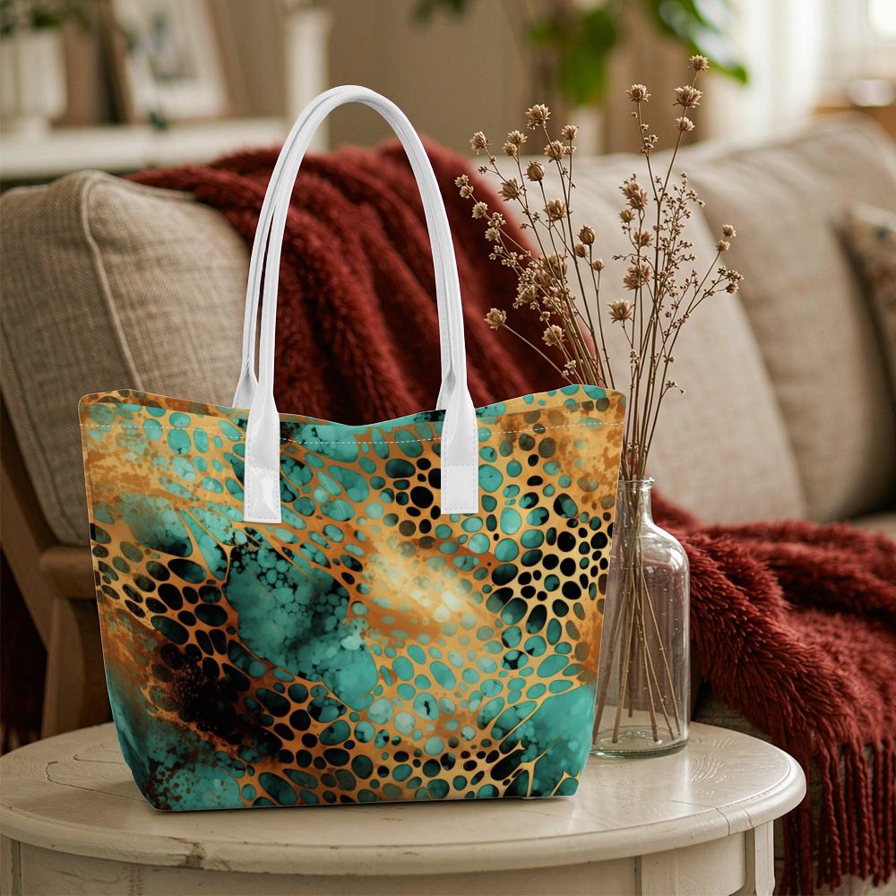 Stylish Green Gold Pattern Tote Bag Casual Daily Shoulder Handbag for Outdoor Shopping