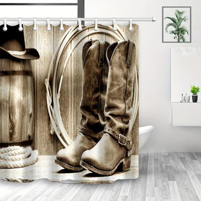 Western Cowboy Saddle Ranch Barn Shower Curtain, American Traditional Style, Polyester Bathroom Decor | Bath Curtain Accessory