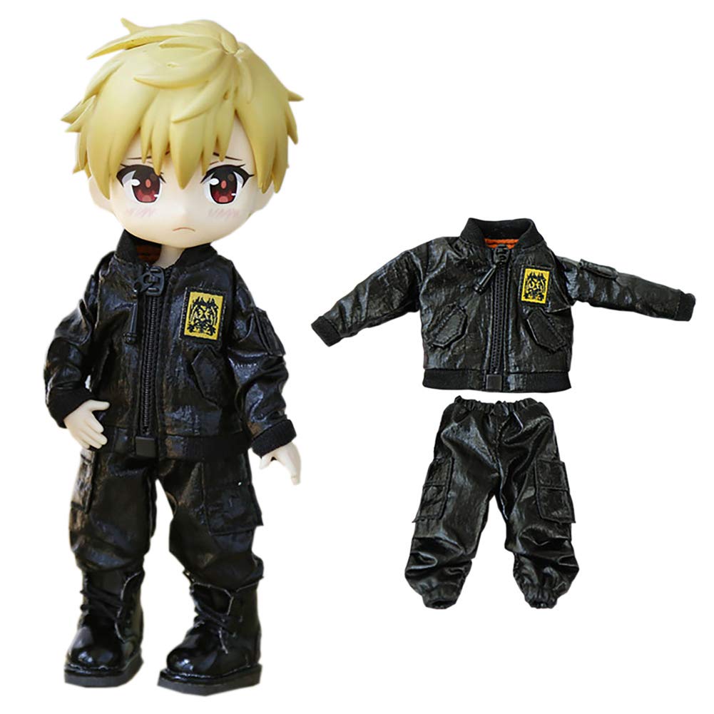 

rakulifey Obitsu 11 Clothing Set (Jacket, Coat, Pants) for OB11 Size Obitsu Dolls (11cm) - Cute 2-Piece Set (Black)