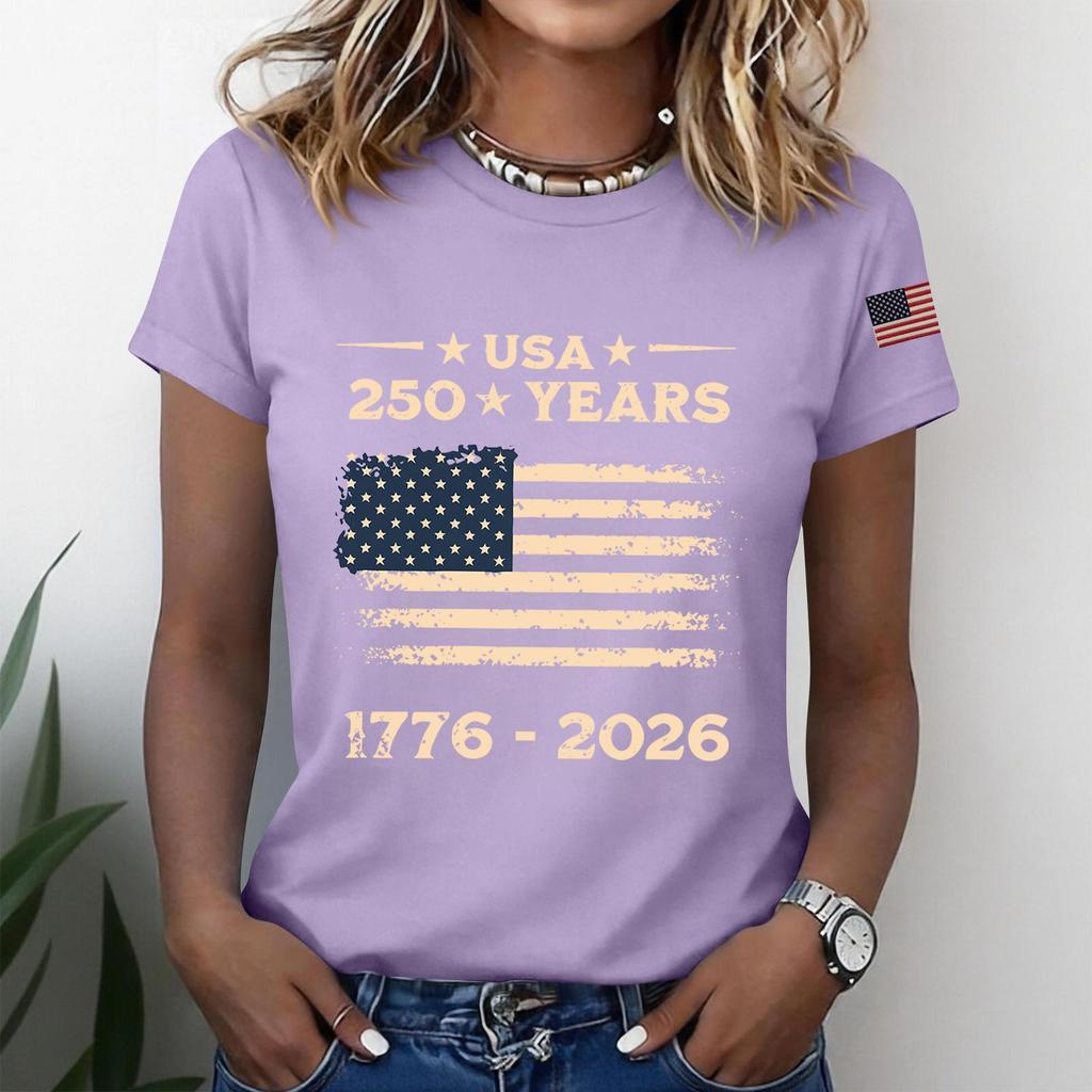Women's Fashion Casual Printed Short Sleeve Round Neck Pullover Tops