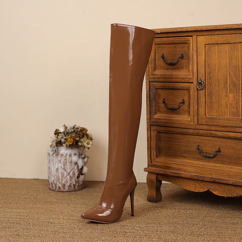 Krazing Pot Podzimní zimní boty z mikrovlákna Super vysoké podpatky podpatky Plus vel. 46 Noční klub Ženy zahřejí Kozačky nad kolena