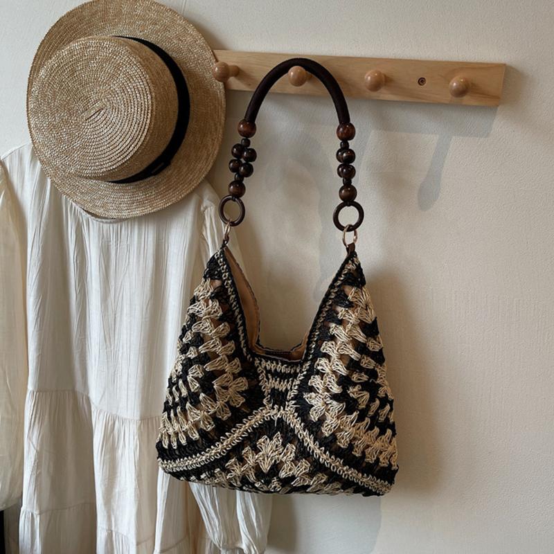 Yogodlns Trendy Hollow Out Straw Woven Bag Beach Handbag Large Capacity Bohemian Beach Bag Bucket Bag Tote Bag Hollow Shoulder Bag Travel