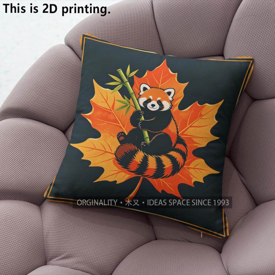 Fall Red Panda Maple Leaf Throw Pillow Covers Pattern Cushion Cover Suitable For Sofa Bedroom Car Pillow Cover