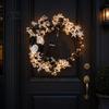 Halloween Floral Hanging Decoration Garland, with String Lights, Black Cat Silhouette Glow Moon Lights Wreath, for Front Door Indoor Outdoor