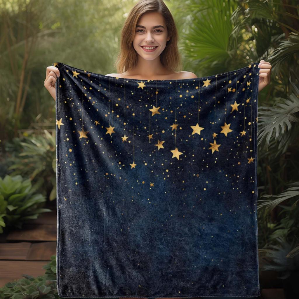 Romantische Flanelldecke Weich Warm Vintage Goldener Sternenaufdruck für Sofa Bett Auto Büro Camping Reise Dekoration
