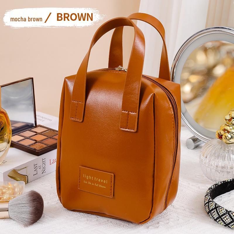 Influencer Leather Makeup Bag: High-Value Portable, Waterproof, Large Capacity for Lipstick & Brushes