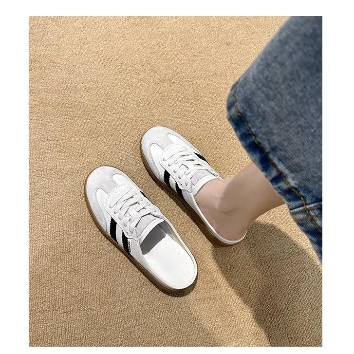 Foreign trade moral training shoes women's summer leather thick sole heightening casual Forrest Gump white shoes bag head half drag canvas shoes