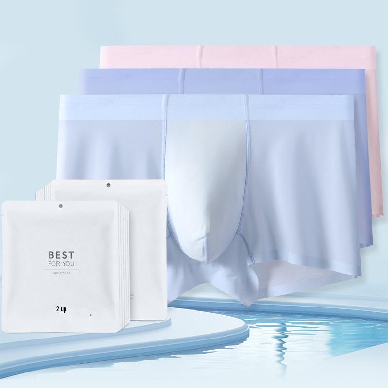 3-Pack Men's Ultra-Thin Seamless Ice Silk Boxers - Transparent Mulberry Silk Briefs