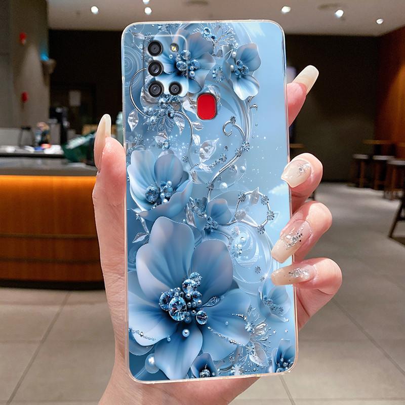 For Samsung Galaxy A21s Phone Case SM- A217F Capa Flower Butterfly Protective Thin Cases Transparent Soft Silicone TPU Cover